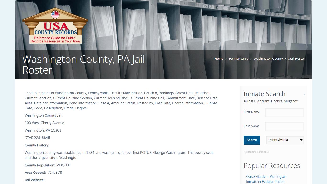 Washington County, PA Jail Roster | Name Search